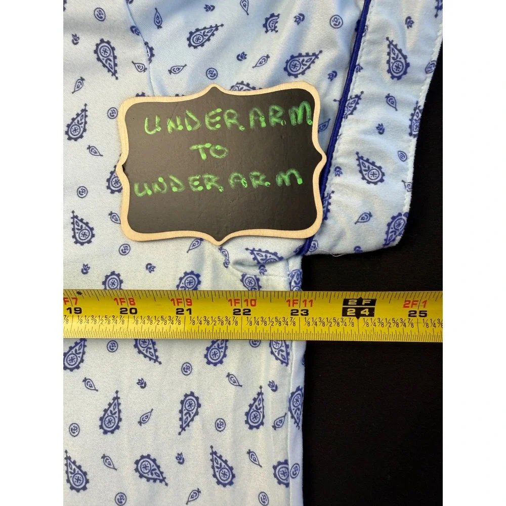 Blue Paisley Pajama Set 3x Short Sleeve Button Top Long Pants Sleepwear Lounge